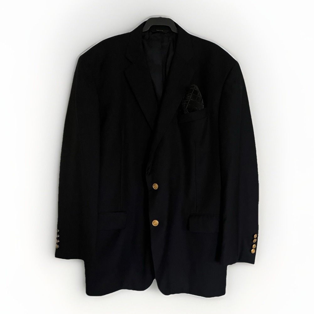 Brooks Brothers Country Club Blazer Black Gold Buttons Saxxon Wool Jacket 46r